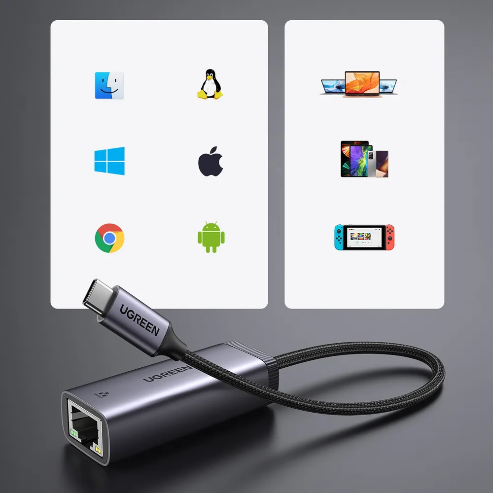 Külső USB Type-C – RJ45 1 Gbps hálózati adapter 3