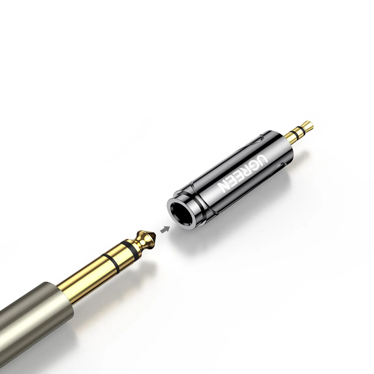 3,5 mm-es (hím) – 6,35 mm-es mini jack (nő) audio adapter, szürke 3