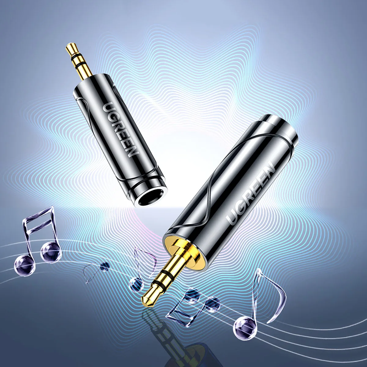 3,5 mm-es (hím) – 6,35 mm-es mini jack (nő) audio adapter, szürke 4