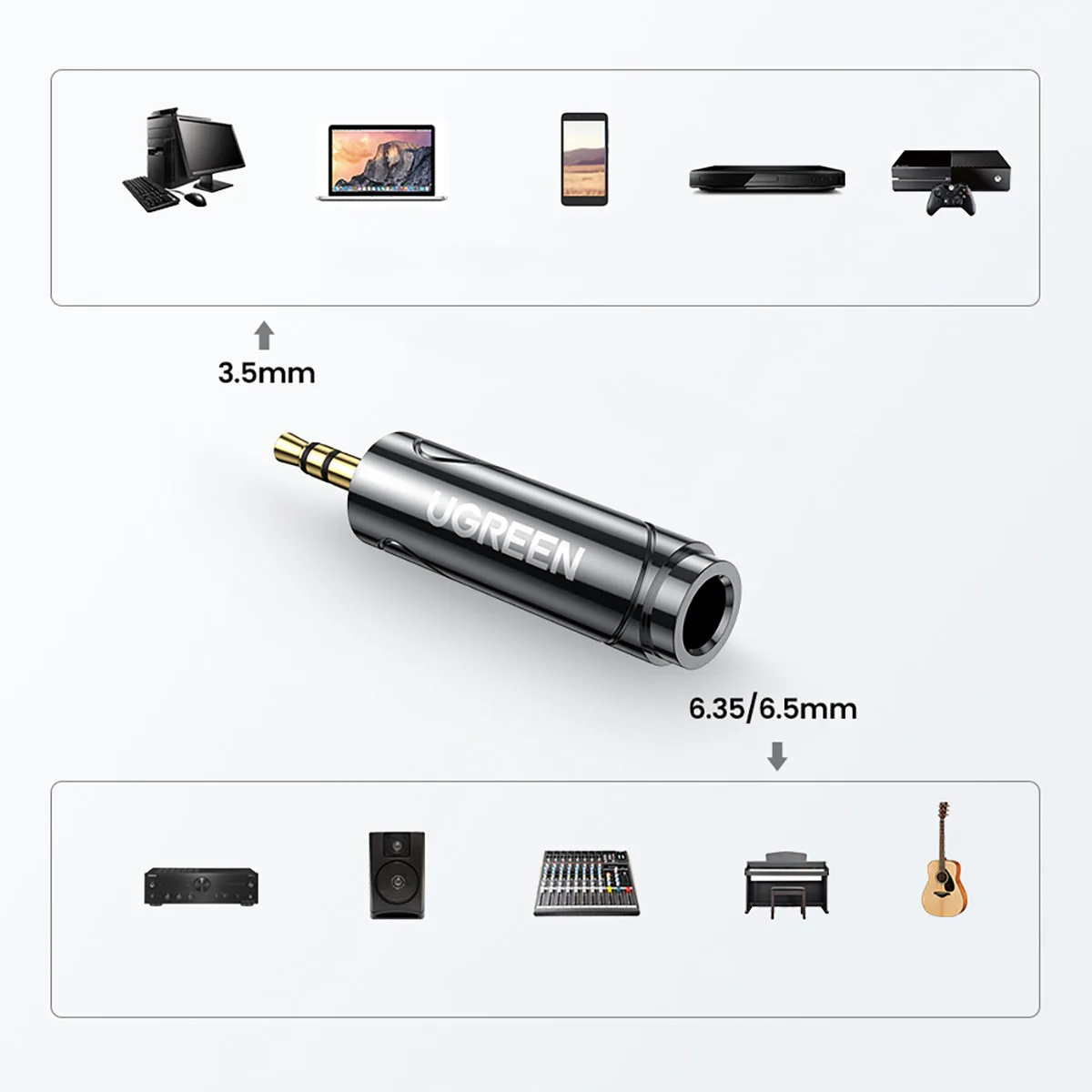3,5 mm-es (hím) – 6,35 mm-es mini jack (nő) audio adapter, szürke 9