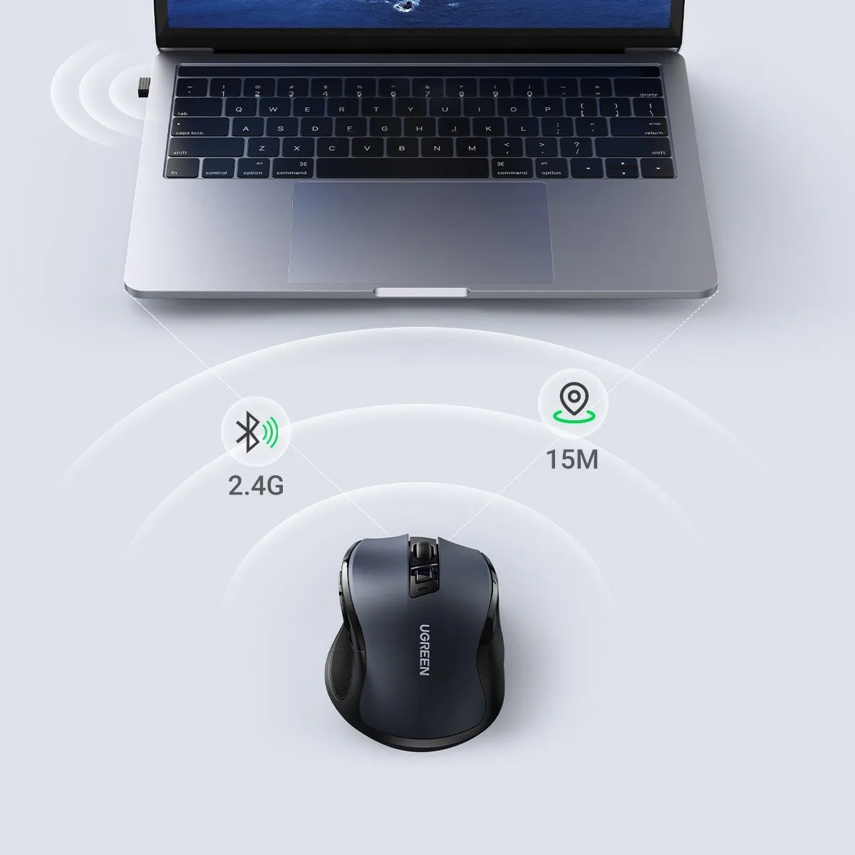 Ergonómikus, vezeték nélküli, optikai USB 2,4 GHz-es, 4000 DPI-s egér, fekete 10