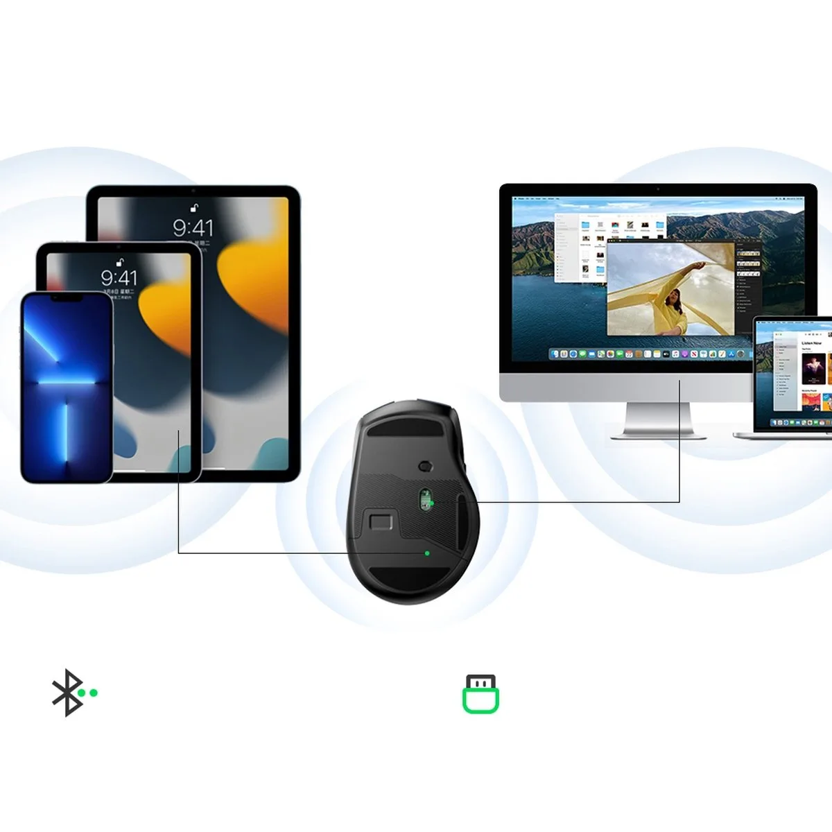 Ergonómikus, vezeték nélküli, optikai USB 2,4 GHz-es, 4000 DPI-s egér, fekete 11