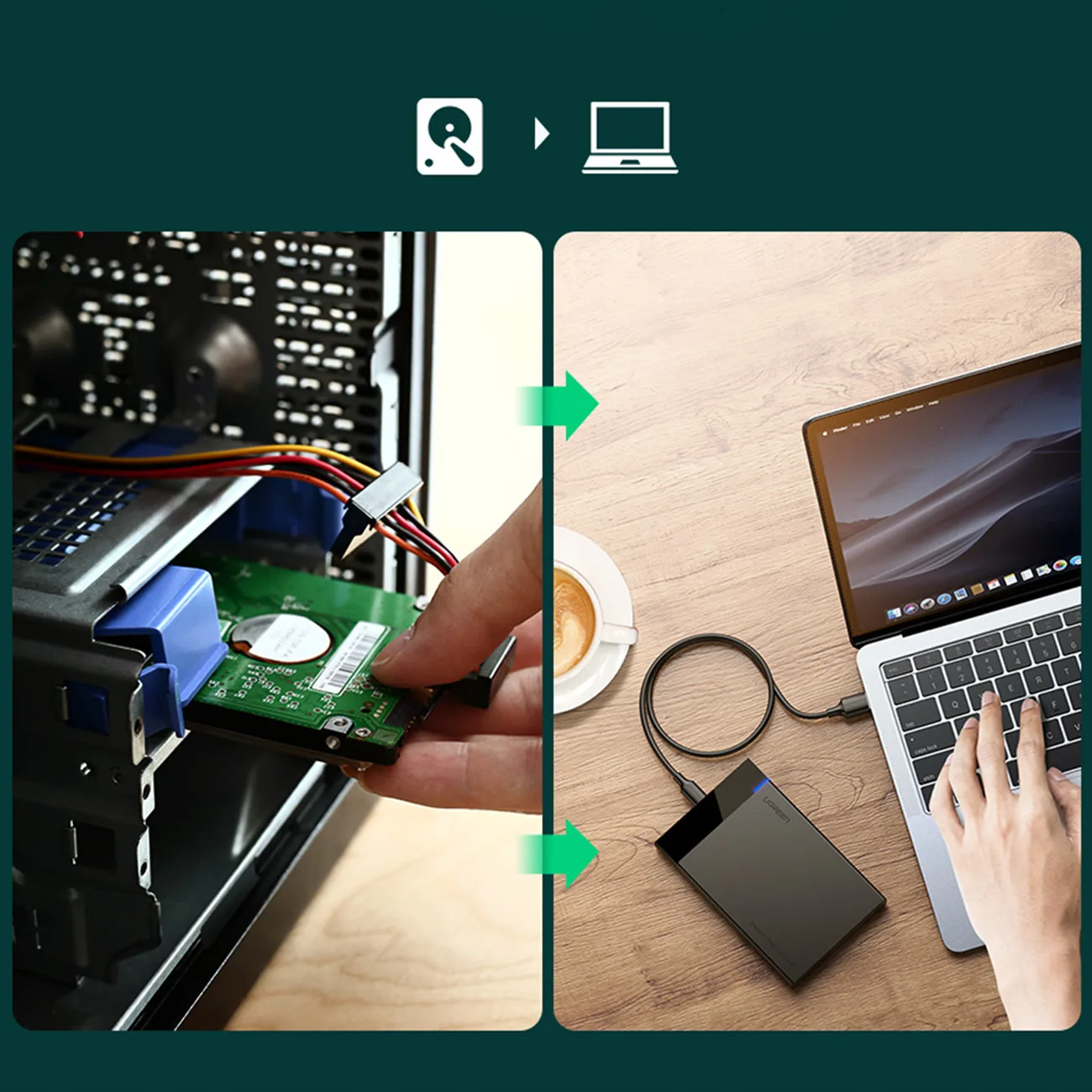 2,5 hüvelykes, 6 TB-os SATA merevlemez-ház USB-C 3.0 csatlakozóval, fekete 3
