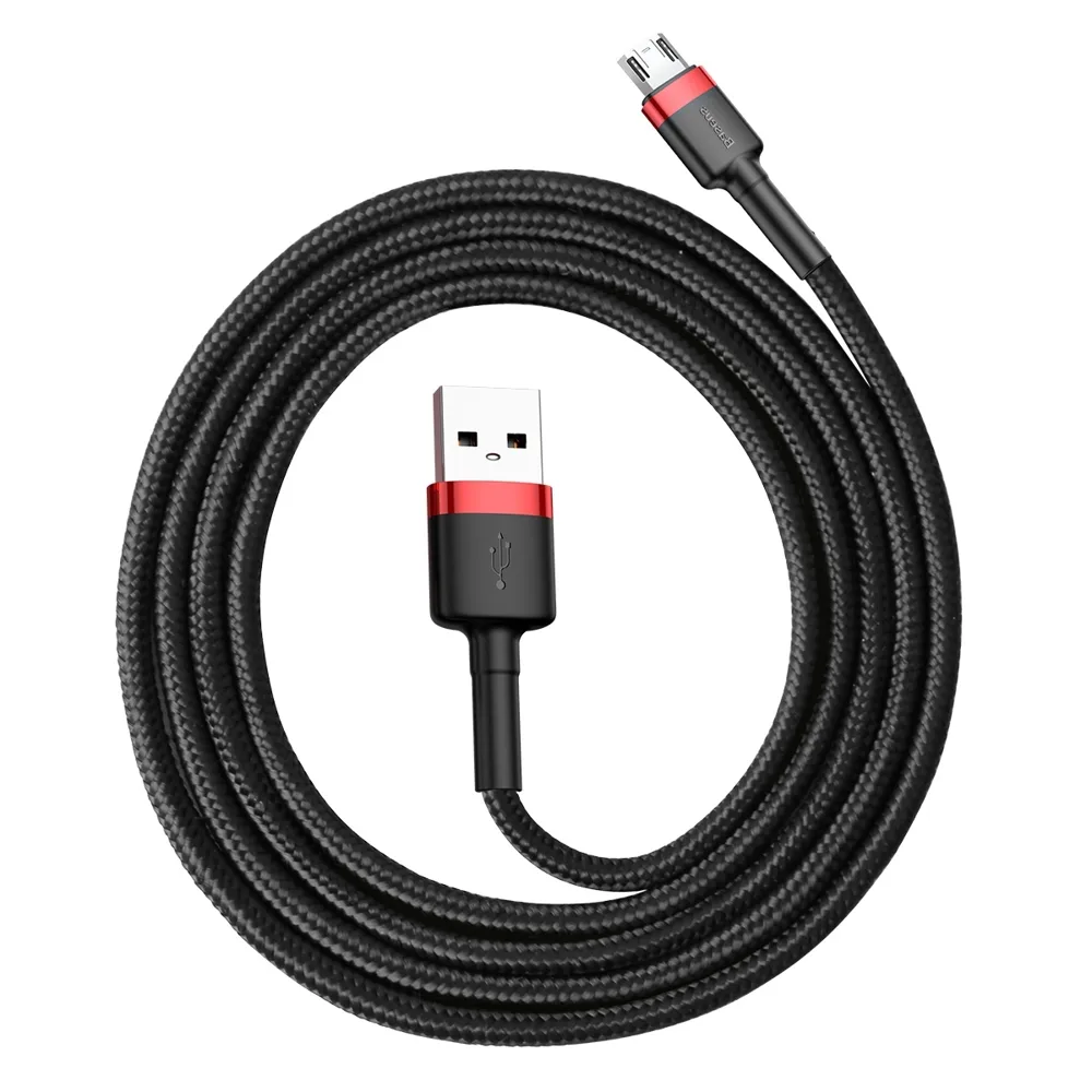 Tartós, rugalmas USB–microUSB QC3.0 2,4 A 1 m-es kábel, fekete és piros 3