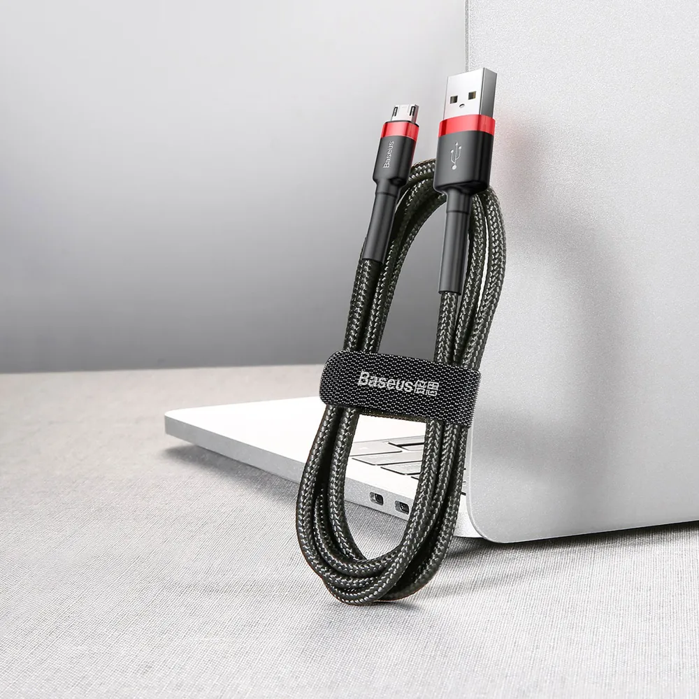 Tartós, rugalmas USB–microUSB QC3.0 2,4 A 1 m-es kábel, fekete és piros 6