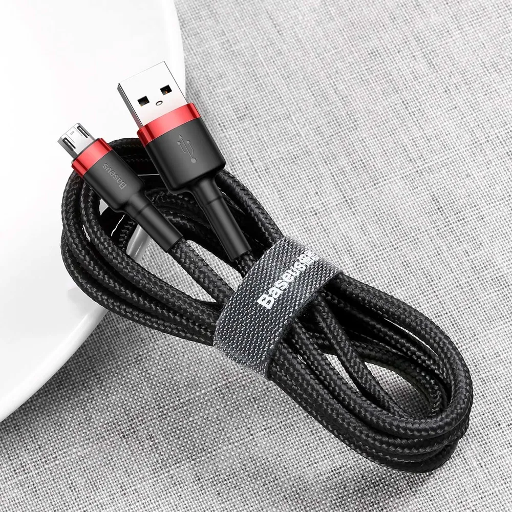Tartós, rugalmas USB–microUSB QC3.0 2,4 A 1 m-es kábel, fekete és piros 8