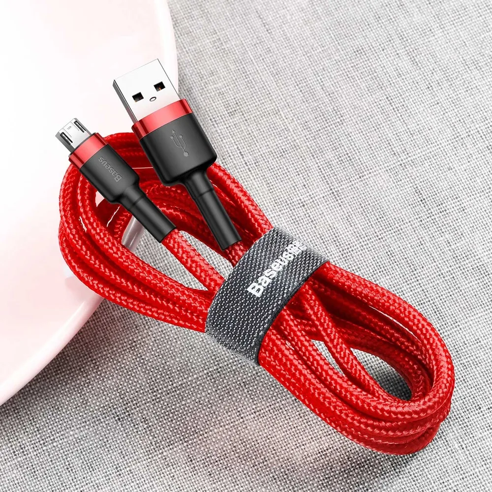 Tartós, rugalmas USB–microUSB kábel, 1,5 A, 2 m, piros 7