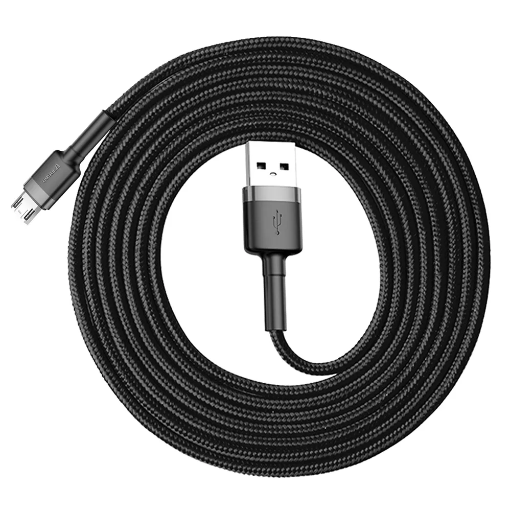 Tartós, rugalmas USB–microUSB kábel, 1,5 A, 2 m, fekete és szürke 3