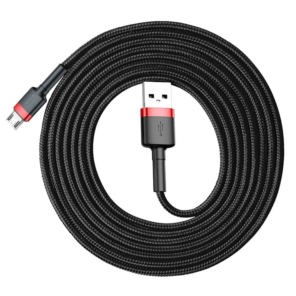 Tartós, rugalmas USB–microUSB kábel, 1,5 A, 2 m, fekete és piros 3