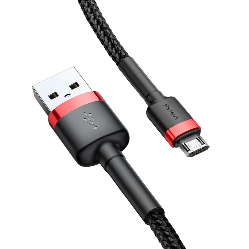 Tartós, rugalmas USB–microUSB kábel, 1,5 A, 2 m, fekete és piros 4
