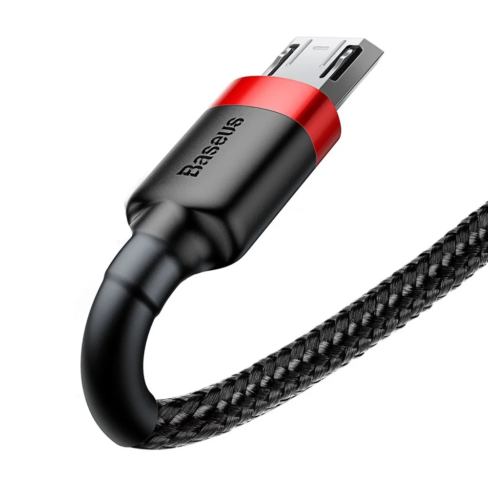 Tartós, rugalmas USB–microUSB kábel, 1,5 A, 2 m, fekete és piros 5