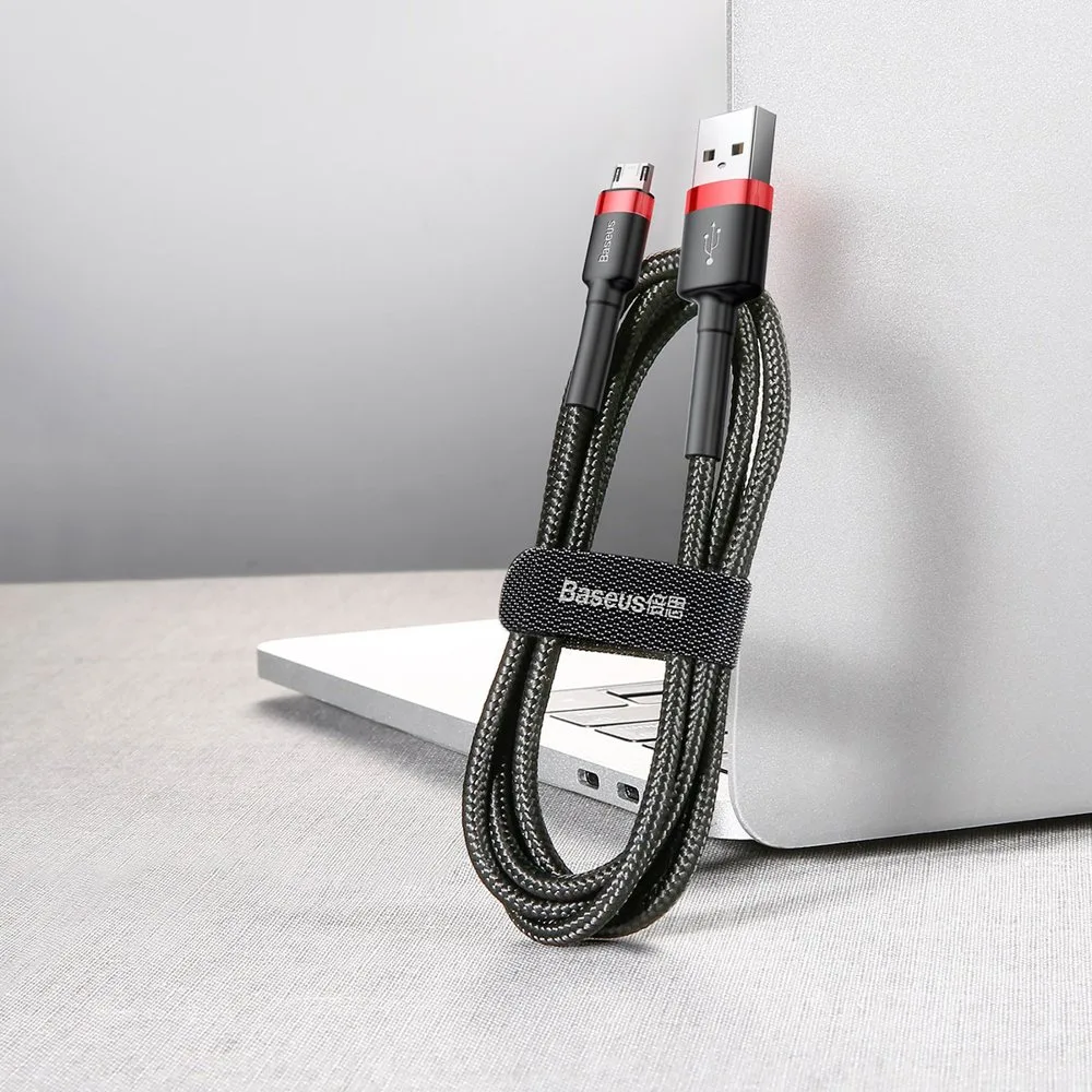 Tartós, rugalmas USB–microUSB kábel, 1,5 A, 2 m, fekete és piros 6