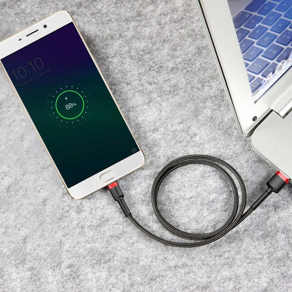 Tartós, rugalmas USB–microUSB kábel, 1,5 A, 2 m, fekete és piros 9