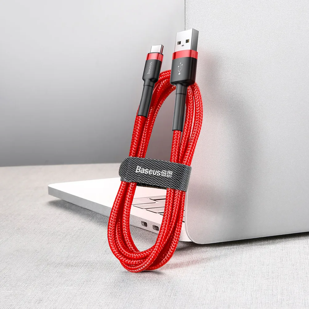 Tartós, rugalmas USB-C QC3.0 3A 0,5 m-es piros kábel 5