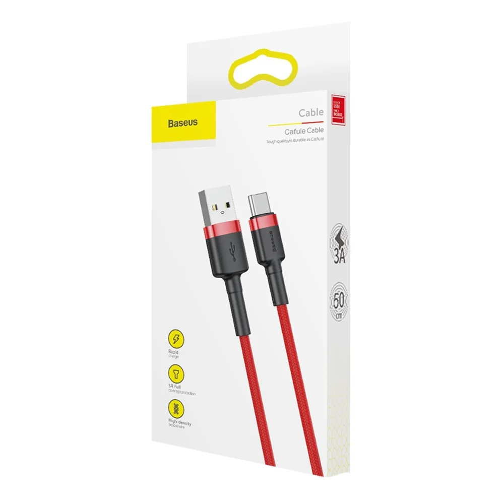Tartós, rugalmas USB-C QC3.0 3A 0,5 m-es piros kábel 9