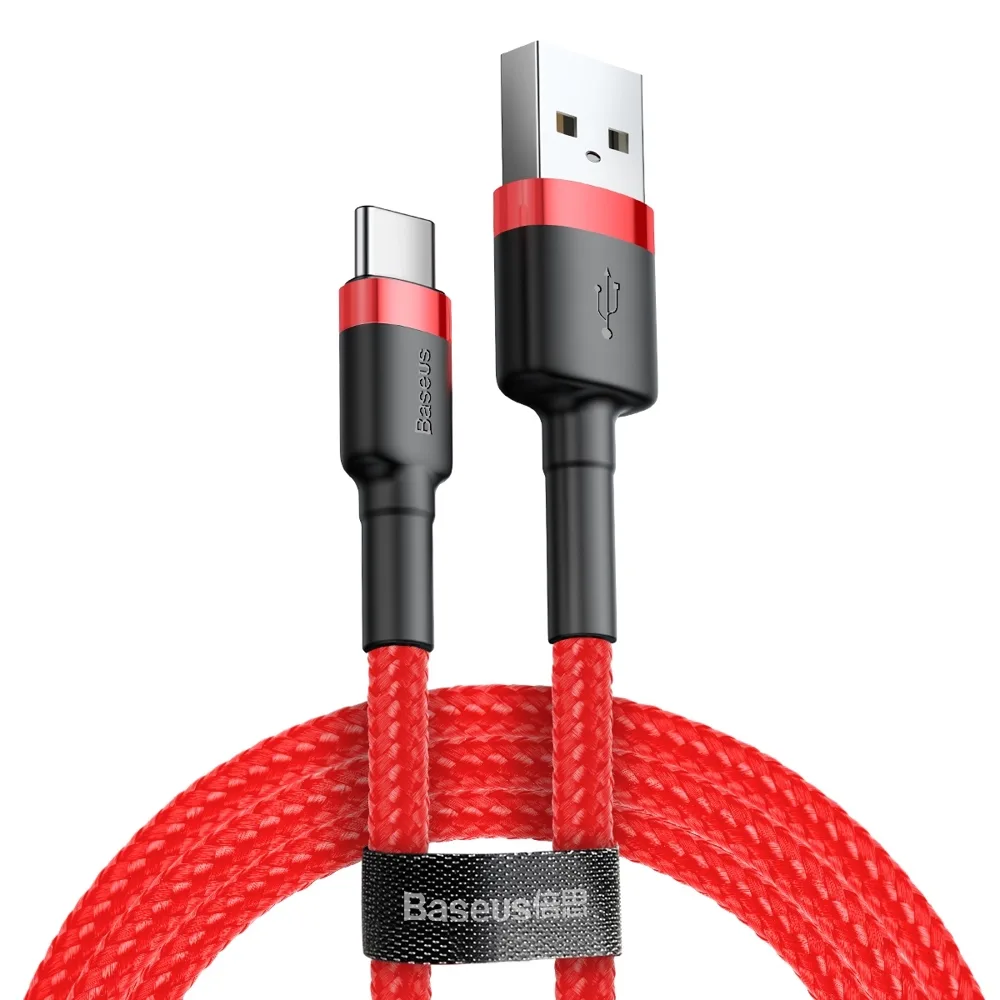 Tartós, rugalmas USB-C QC3.0 3A 1 m-es piros kábel