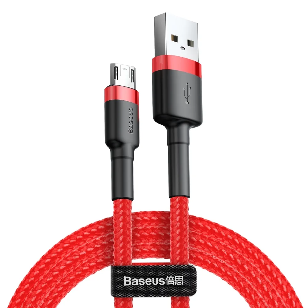 Tartós, rugalmas USB microUSB QC3.0 2,4 A 1 m-es piros kábel