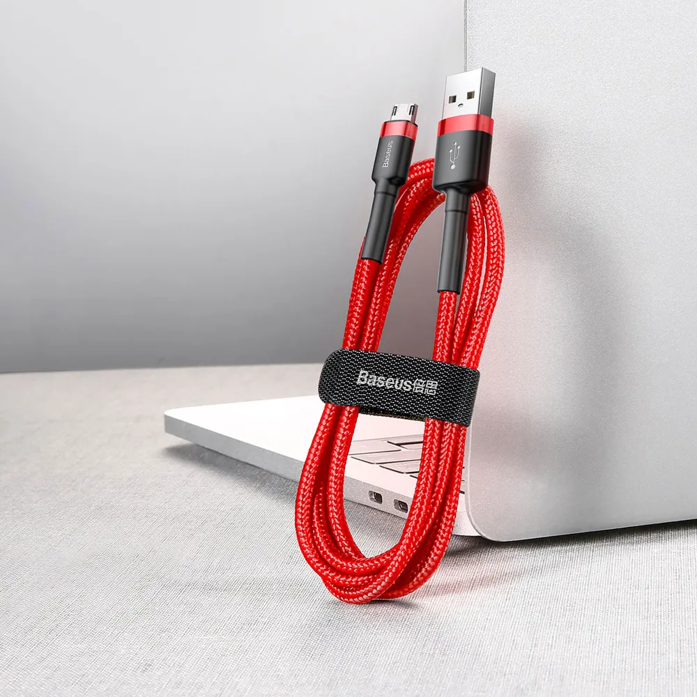 Tartós, rugalmas USB microUSB QC3.0 2,4 A 1 m-es piros kábel 6