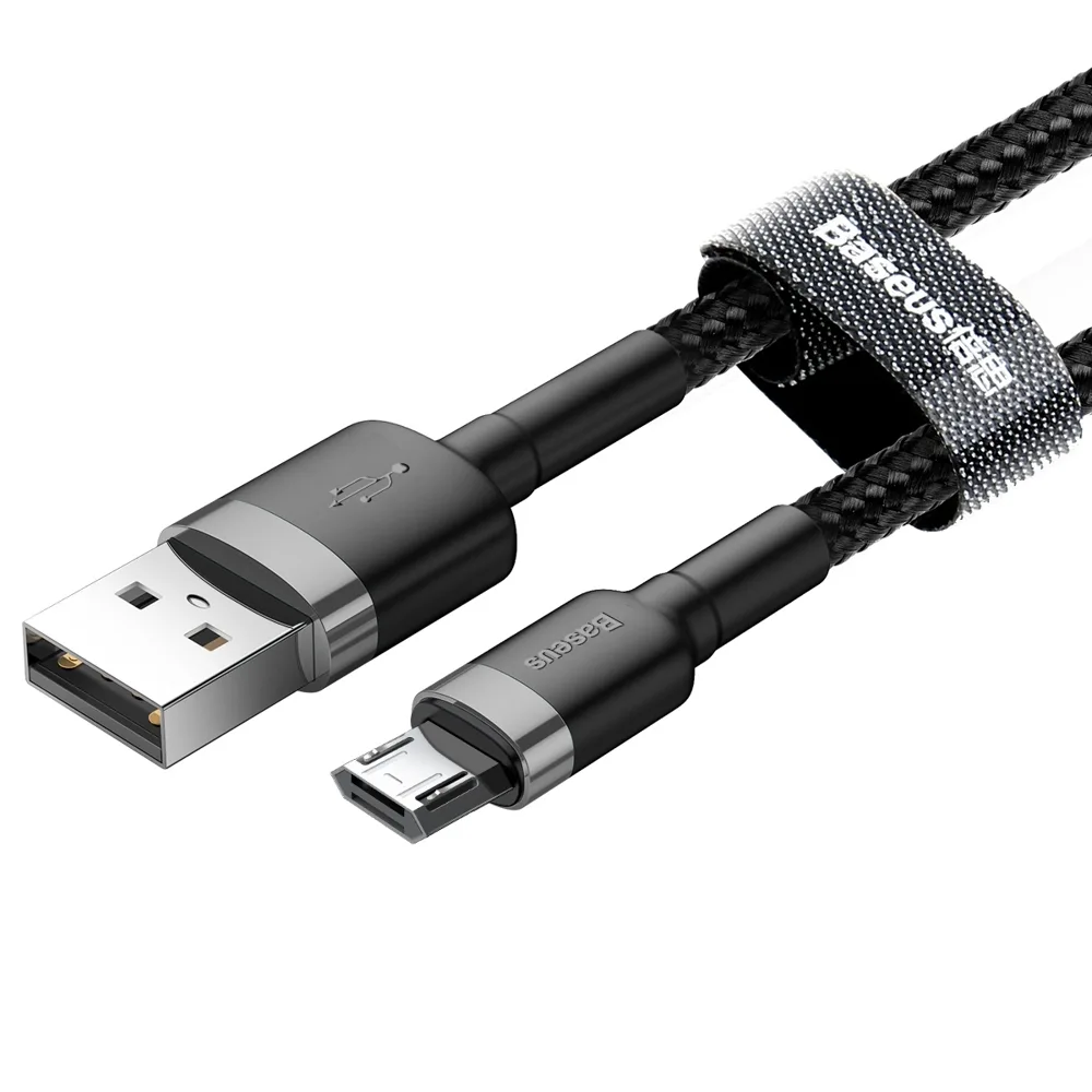 Tartós, rugalmas USB–microUSB QC3.0 2,4 A 1 m-es kábel, fekete és szürke 10