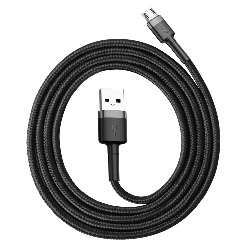 Tartós, rugalmas USB–microUSB QC3.0 2,4 A 1 m-es kábel, fekete és szürke 3