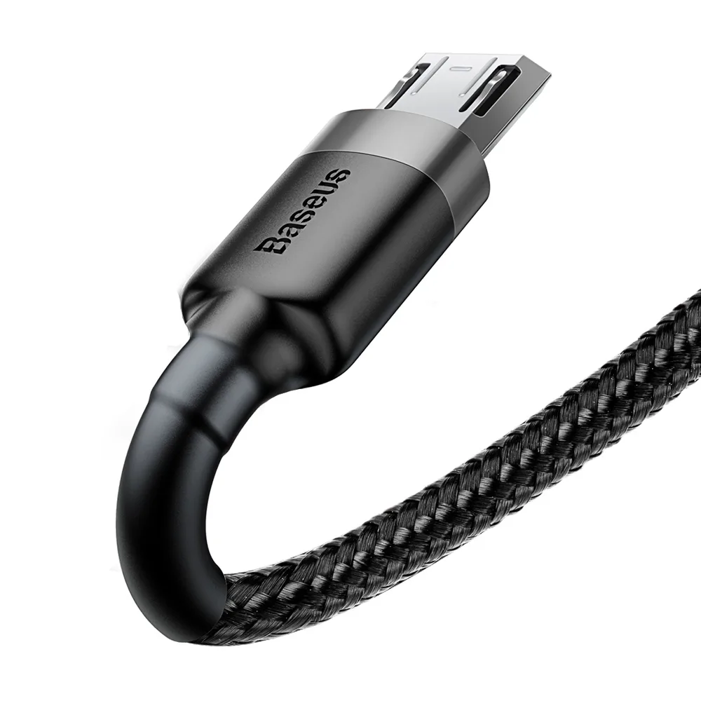 Tartós, rugalmas USB–microUSB QC3.0 2,4 A 1 m-es kábel, fekete és szürke 5