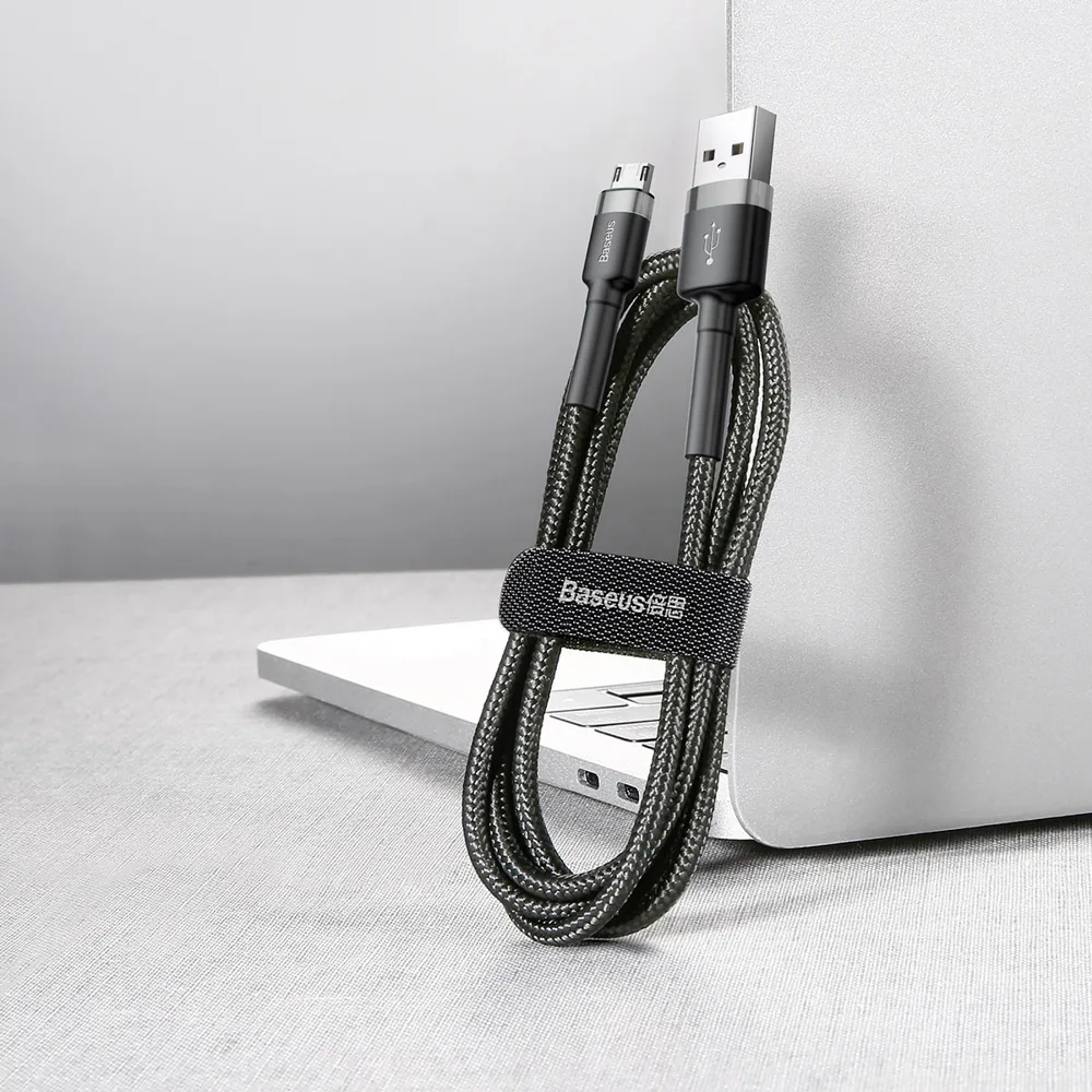 Tartós, rugalmas USB–microUSB QC3.0 2,4 A 1 m-es kábel, fekete és szürke 6