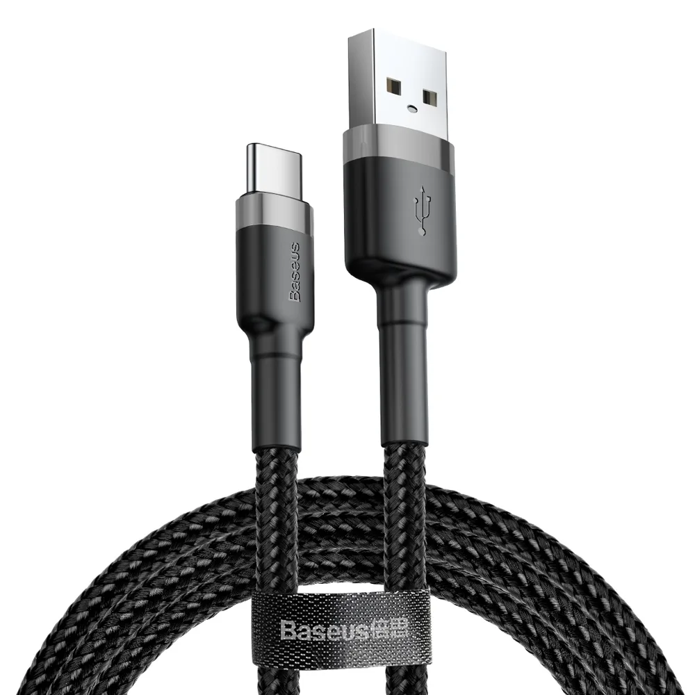 Odolný ohybný kábel USB-C QC3.0 3A 1 m, čierny a sivý Odolný ohybný kábel USB-C QC3.0 3A 1 m, čierny a sivý