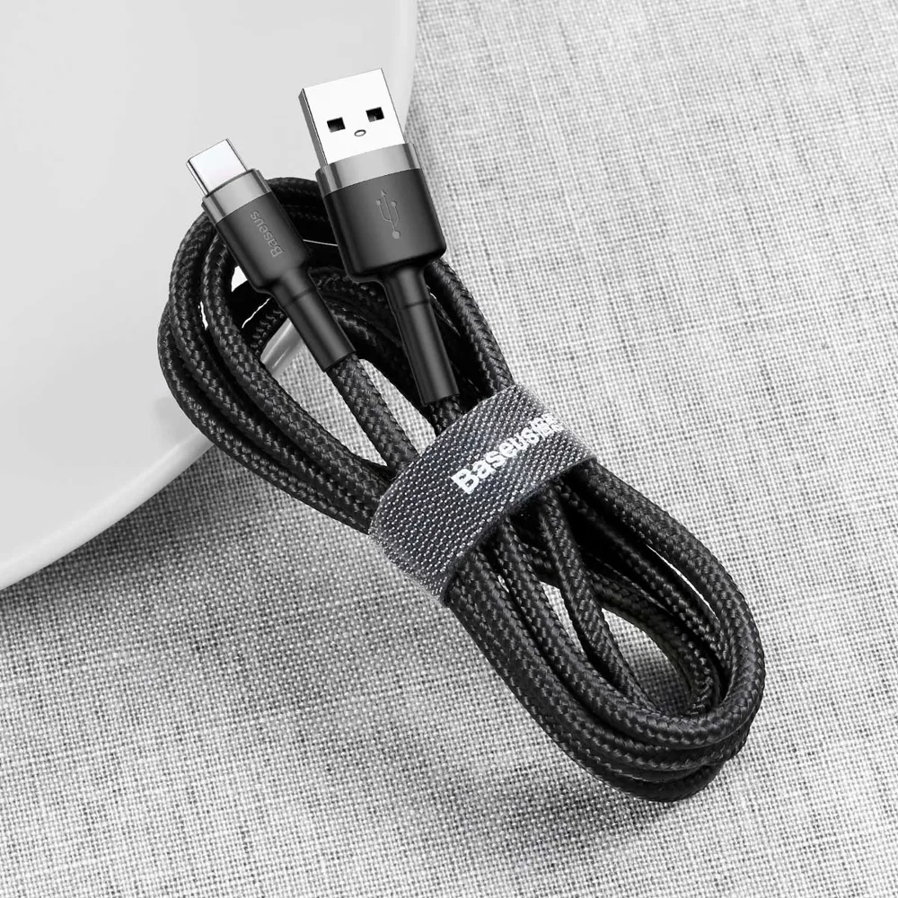 Odolný ohybný kábel USB-C QC3.0 3A 1 m, čierny a sivý 4