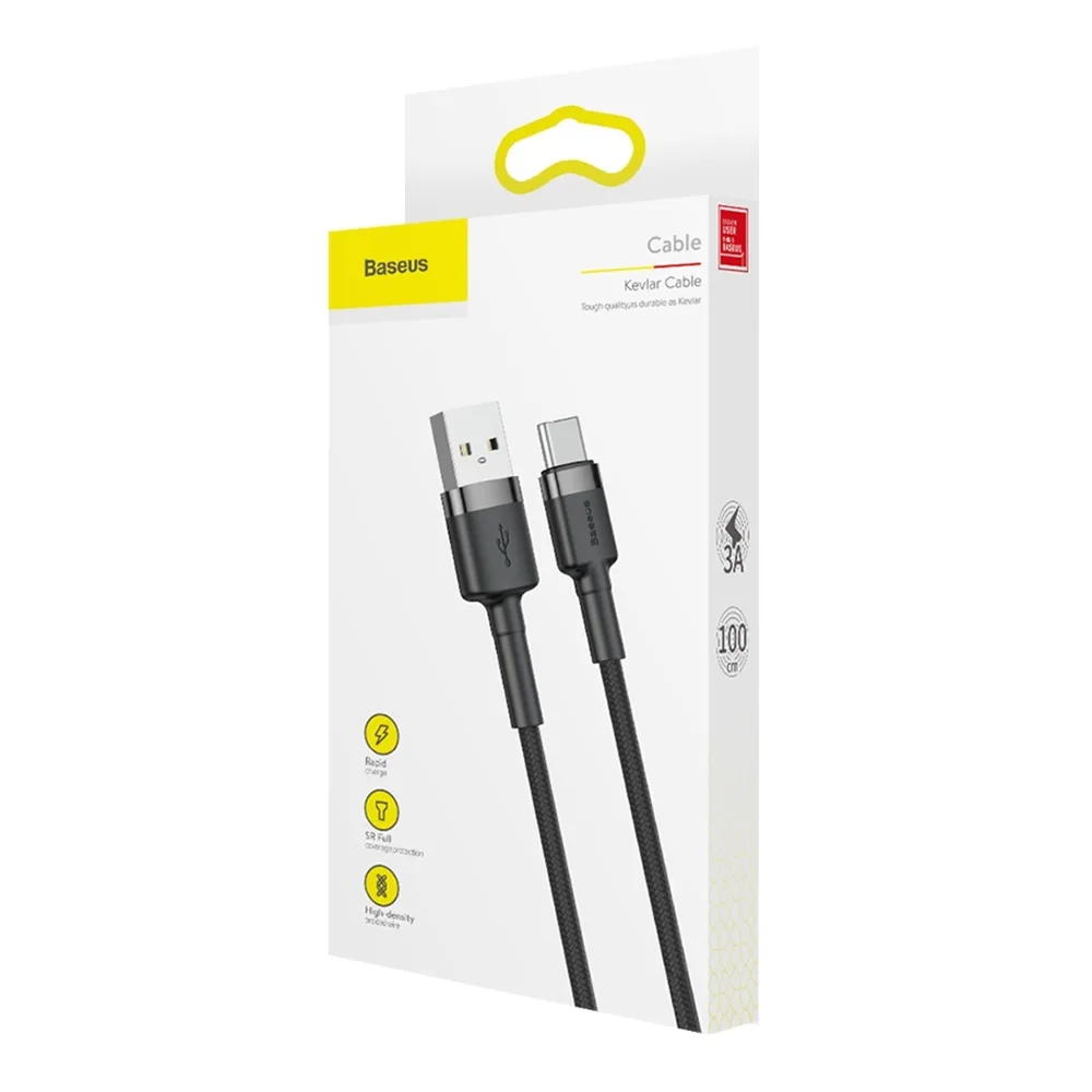 Odolný ohybný kábel USB-C QC3.0 3A 1 m, čierny a sivý 5