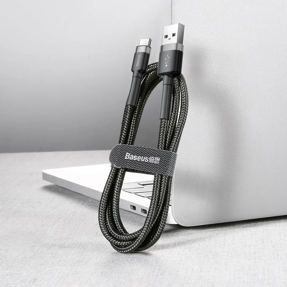 Odolný ohybný kábel USB-C QC3.0 3A 1 m, čierny a sivý 6