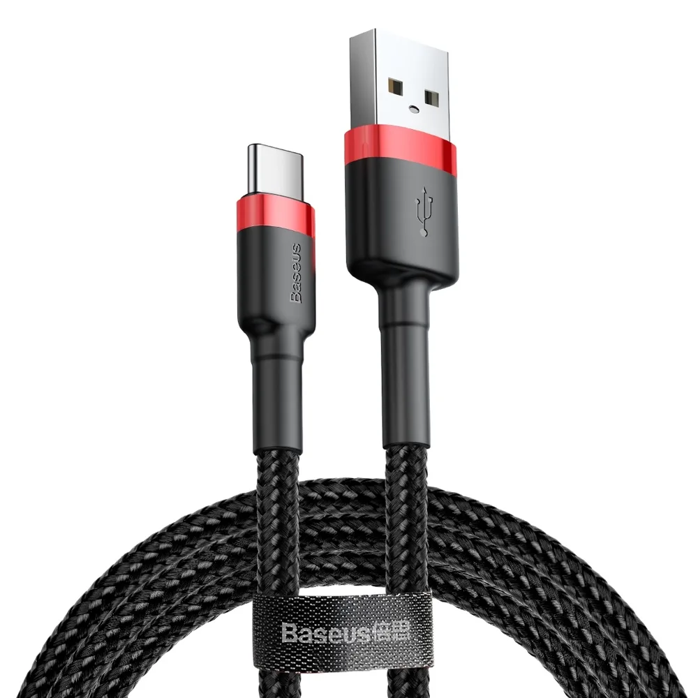 Tartós, rugalmas USB-C QC3.0 3A 1 m-es kábel, fekete és piros