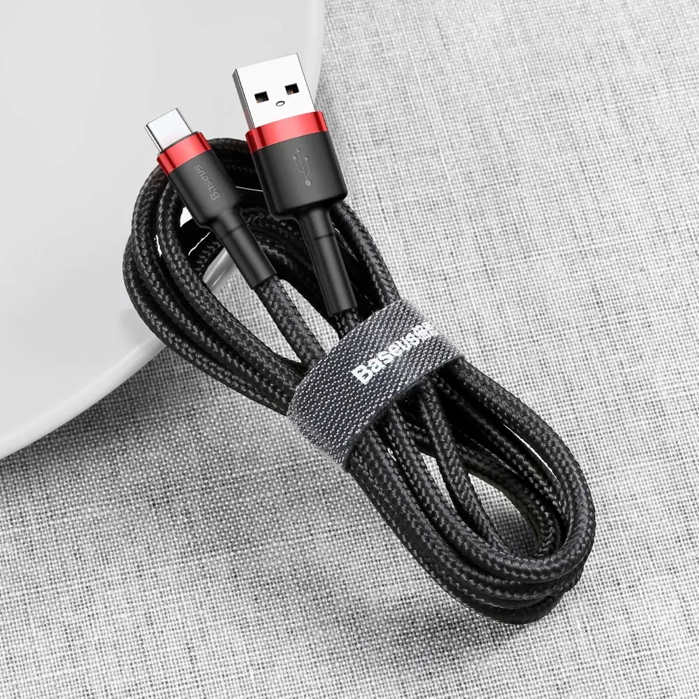 Tartós, rugalmas USB-C QC3.0 3A 1 m-es kábel, fekete és piros 3