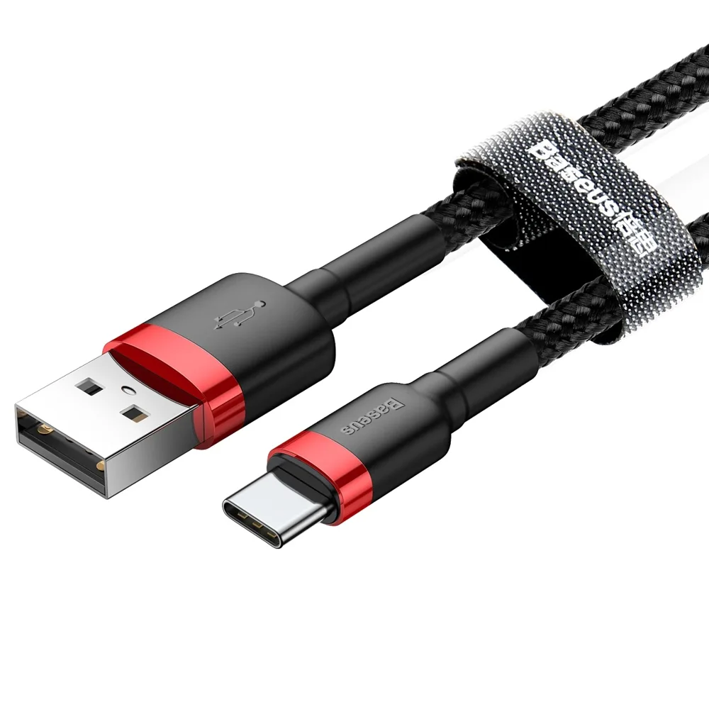 Tartós, rugalmas USB-C QC3.0 3A 1 m-es kábel, fekete és piros 4