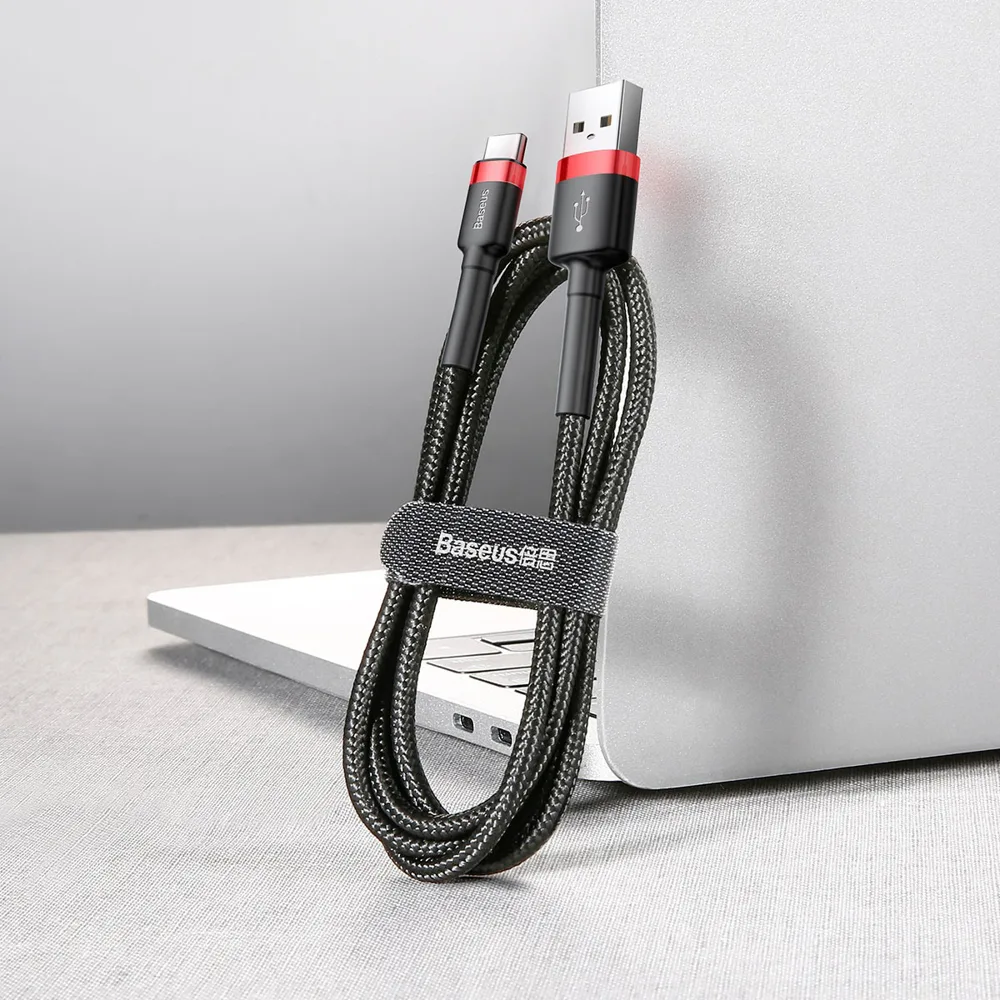 Tartós, rugalmas USB-C QC3.0 3A 1 m-es kábel, fekete és piros 5
