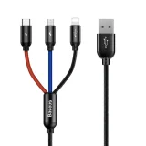 Izdržljiv 3-u-1 USB MicroUSB iPhone Lightning USB-C kabel, 3,5 A, 1,2 m, crni