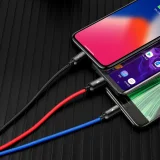 Izdržljiv 3-u-1 USB MicroUSB iPhone Lightning USB-C kabel, 3,5 A, 1,2 m, crni 10