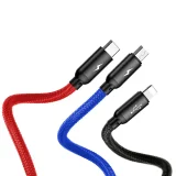 Izdržljiv 3-u-1 USB MicroUSB iPhone Lightning USB-C kabel, 3,5 A, 1,2 m, crni 11