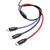 Izdržljiv 3-u-1 USB MicroUSB iPhone Lightning USB-C kabel, 3,5 A, 1,2 m, crni 5