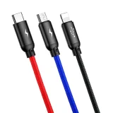 Izdržljiv 3-u-1 USB MicroUSB iPhone Lightning USB-C kabel, 3,5 A, 1,2 m, crni 6