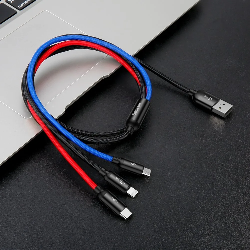 Izdržljiv 3-u-1 USB MicroUSB iPhone Lightning USB-C kabel, 3,5 A, 1,2 m, crni 8