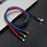 Izdržljiv 3-u-1 USB MicroUSB iPhone Lightning USB-C kabel, 3,5 A, 1,2 m, crni 8