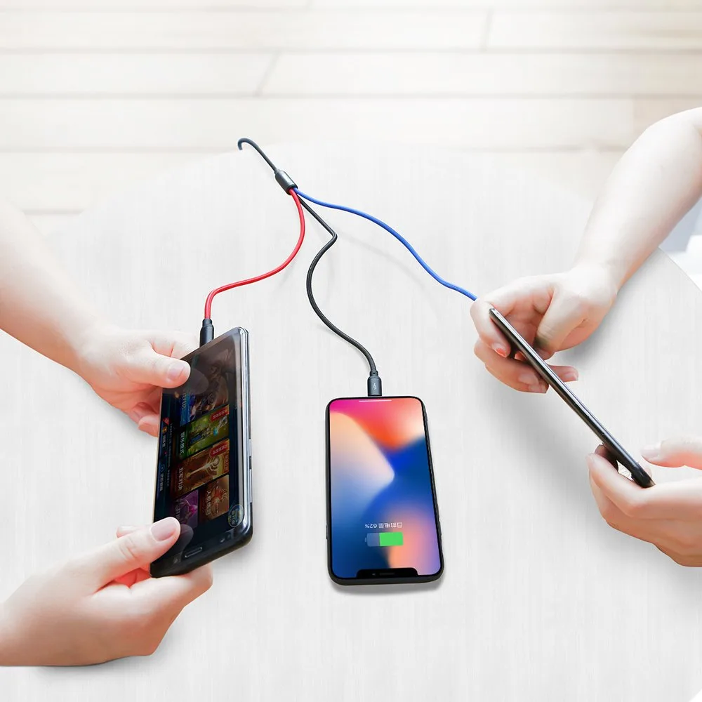 Izdržljiv 3-u-1 USB MicroUSB iPhone Lightning USB-C kabel, 3,5 A, 1,2 m, crni 9