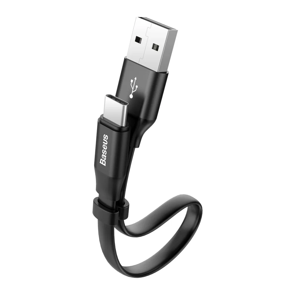 Lapos USB-C kábel tartóval, 2 A, 23 cm, fekete