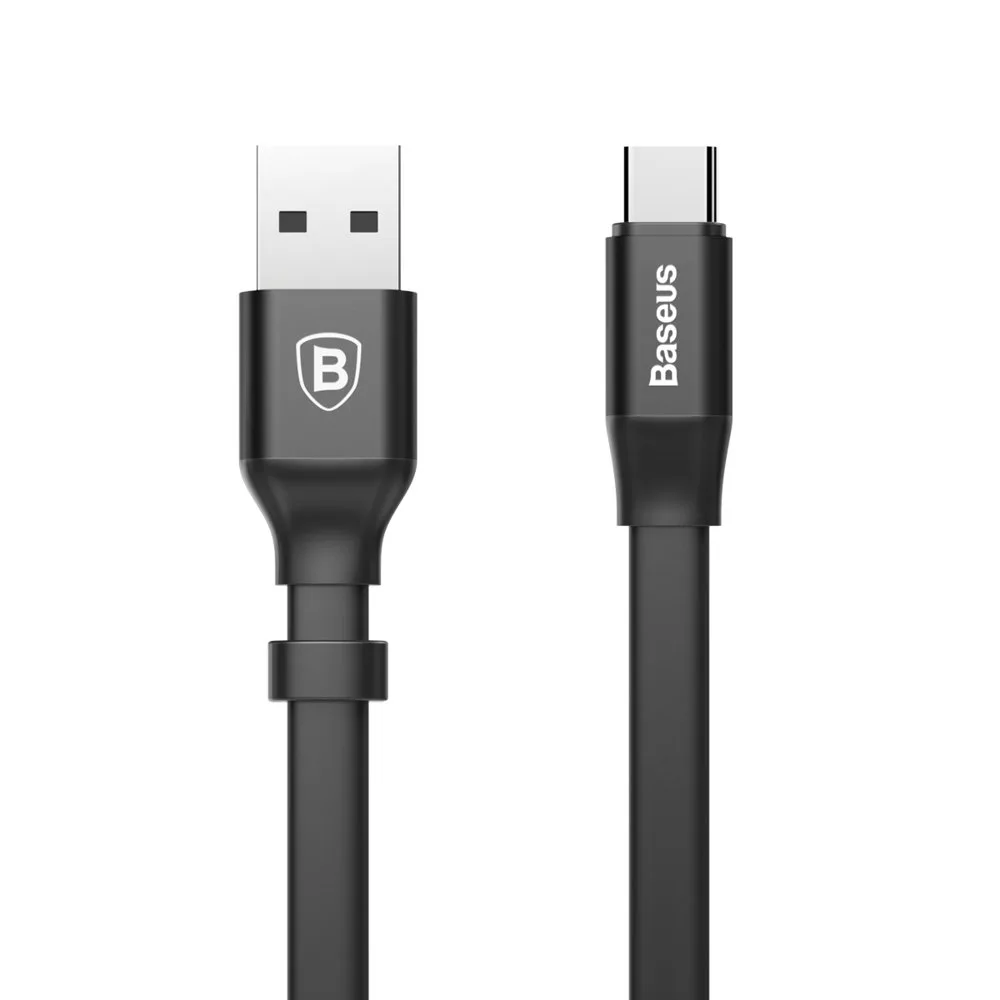 Lapos USB-C kábel tartóval, 2 A, 23 cm, fekete