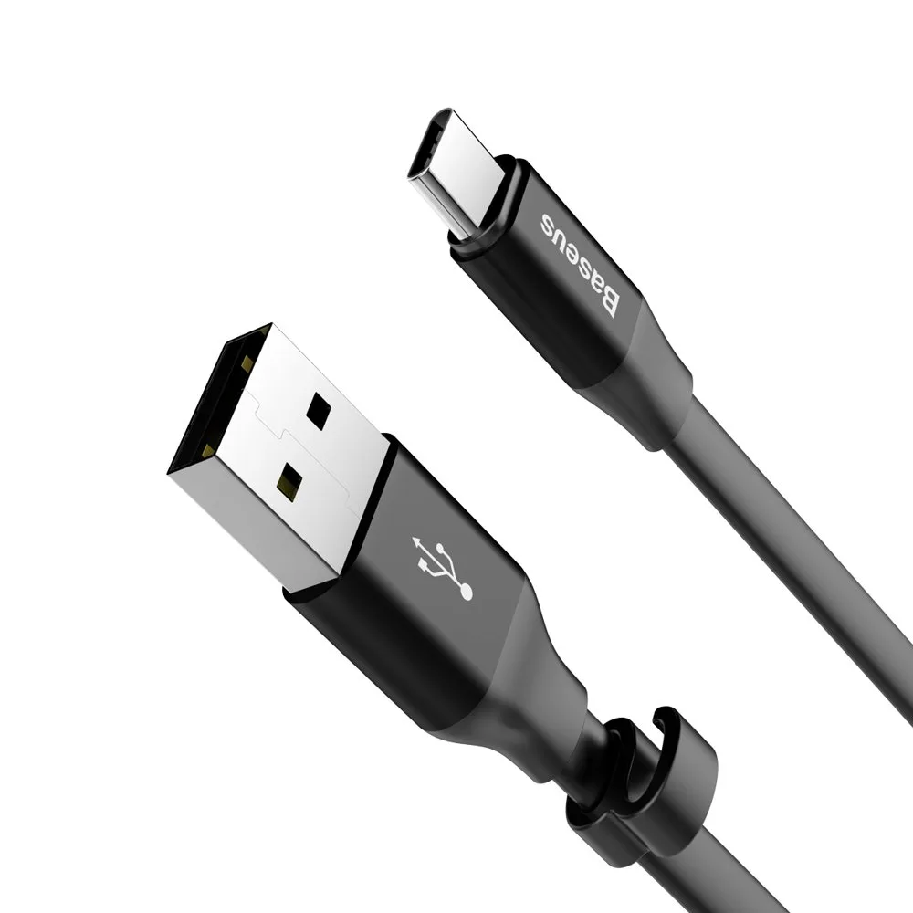 Flat USB-C cable with holder, 2A, 23 cm, black 6