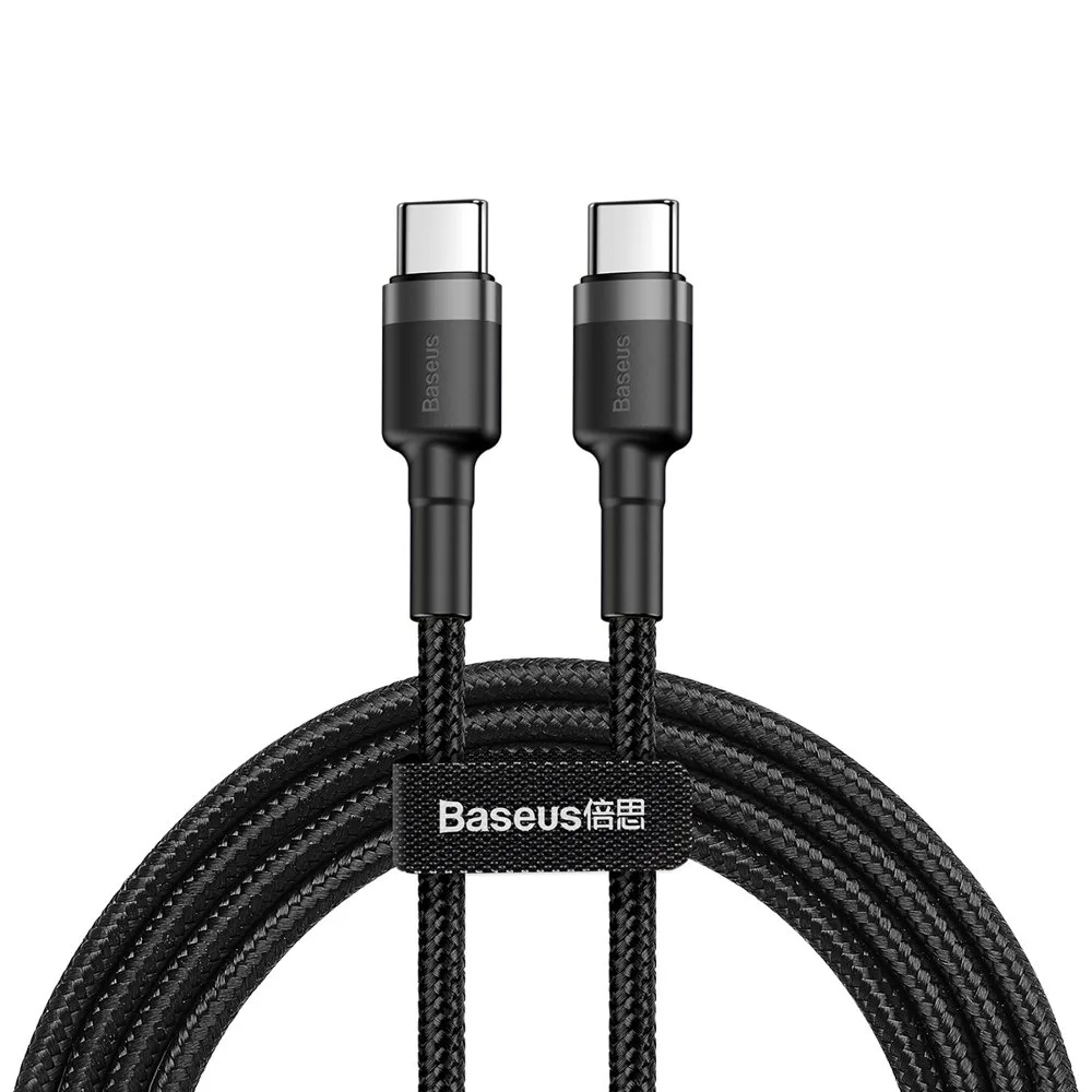 Tartós, rugalmas USB-C PD 2.0 60 W 20 V 3 A QC3.0 kábel, 1 m, fekete-szürke