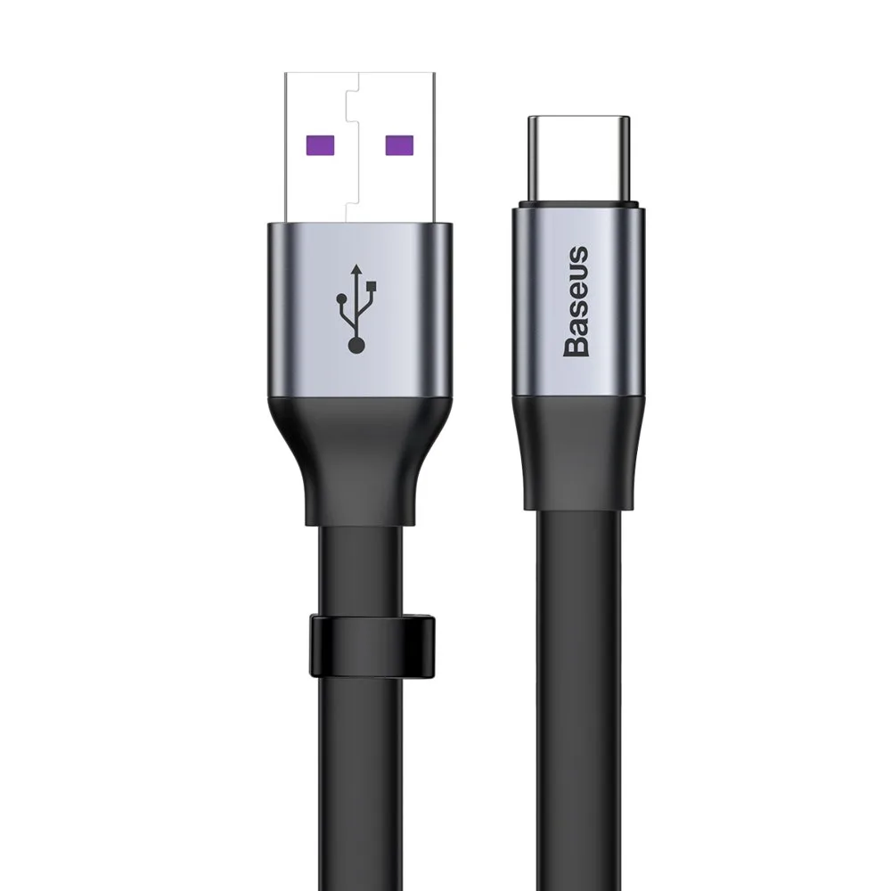 Egyszerű, lapos USB–USB-C kábel, 5 A, 40 W, Quick Charge 3.0 (QC 3.0), 23 cm, szürke