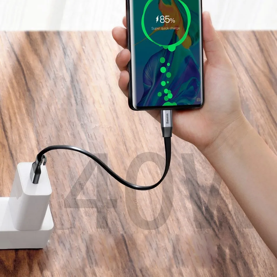 Simple flat USB to USB-C cable, 5A, 40W, Quick Charge 3.0 (QC 3.0), 23 cm, gray 11