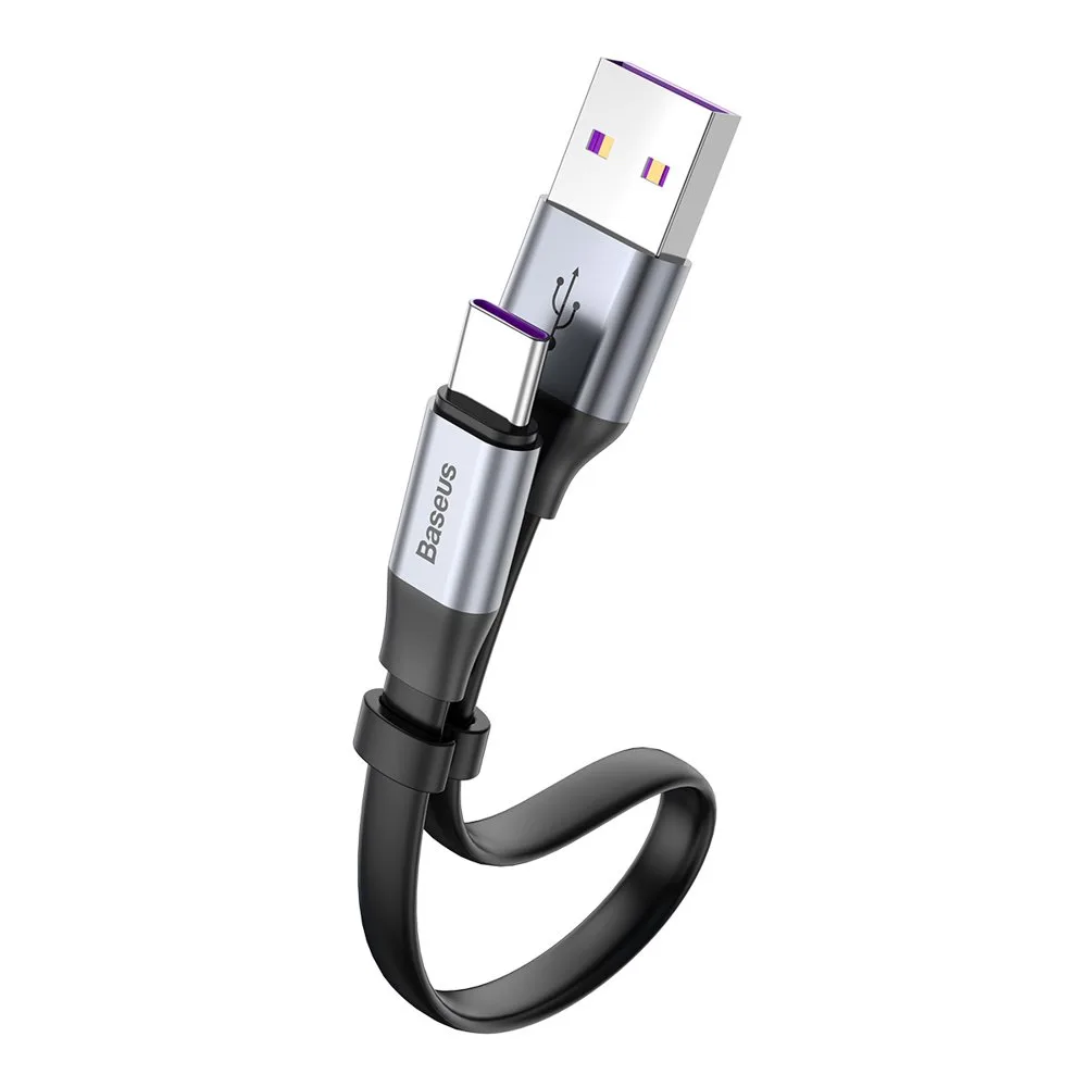 Egyszerű, lapos USB–USB-C kábel, 5 A, 40 W, Quick Charge 3.0 (QC 3.0), 23 cm, szürke