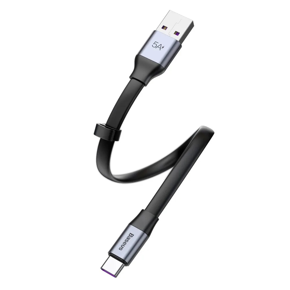 Simple flat USB to USB-C cable, 5A, 40W, Quick Charge 3.0 (QC 3.0), 23 cm, gray 4